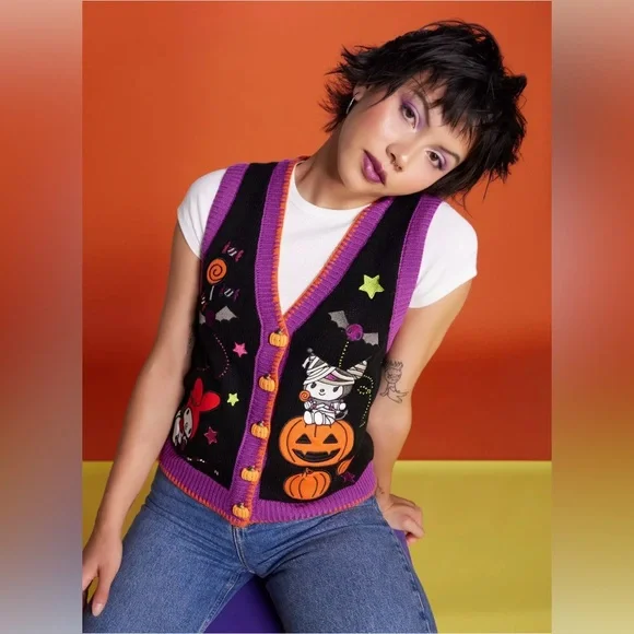 Sanrio My Melody & Kuromi Halloween Sweater Vest Halloween Sanrio Hot Topic M - Picture 1 of 12